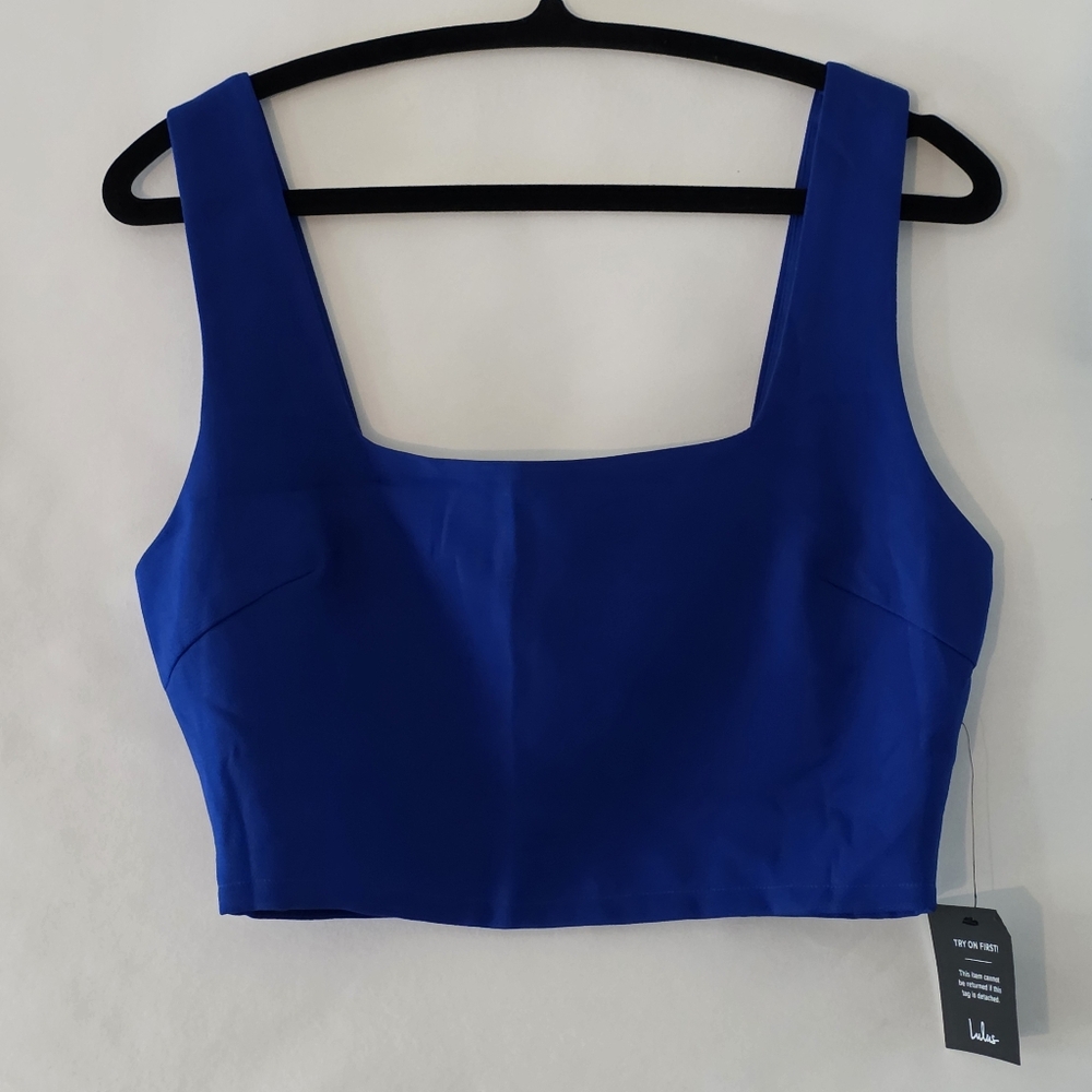 Lulus Royal Blue Crop Top Size M Exposed Back Zipper Square Neck Spring NEW